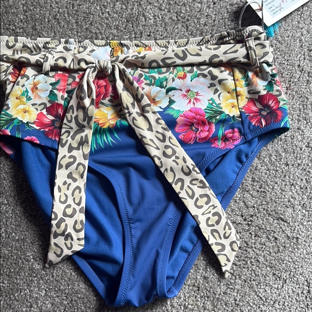 Johnny Was Multi-Color Fae High Waist Bikini Bottom with tie accent. NWT. Sz s